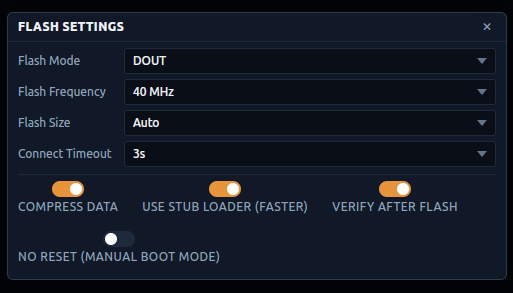 Flash Settings popup