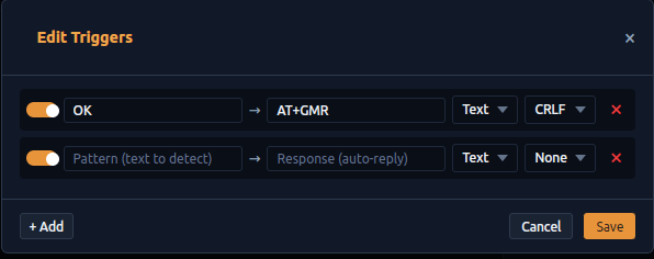 Edit Triggers modal